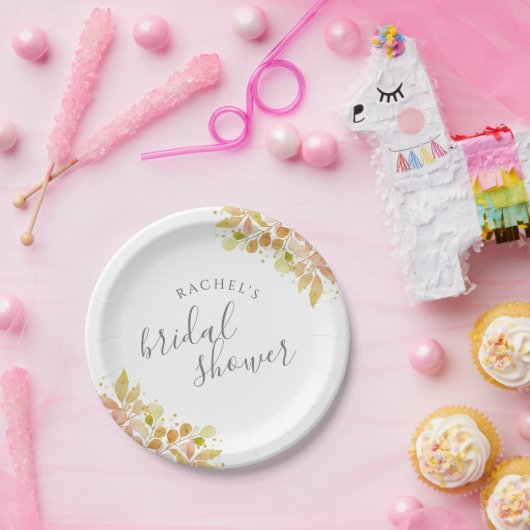 Elegante Eucalyptus Herfst Bloemrijke Bruidsdouche Papieren Bordje (Feest)