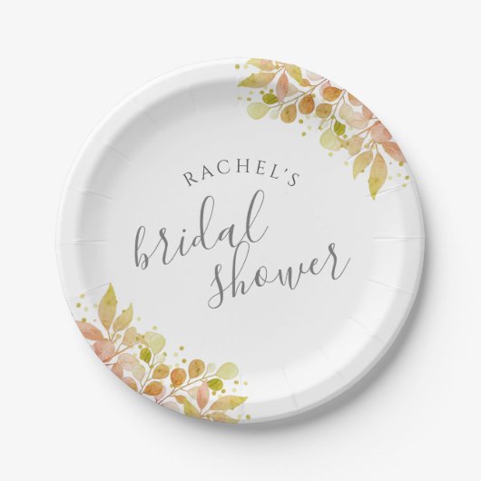 Elegante Eucalyptus Herfst Bloemrijke Bruidsdouche Papieren Bordje (Voorkant)