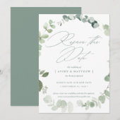 Elegante Eucalyptus Hersched datum Trouwdatum Aankondiging (Voorkant / Achterkant)