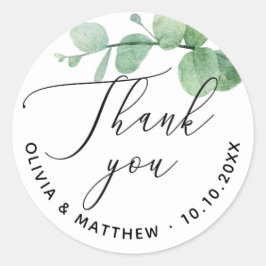 Elegante Eucalyptus Huwelijks Dankjewel | Groene T Ronde Sticker