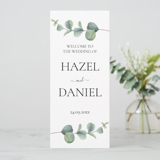 Elegante Eucalyptus huwelijksceremonie programma K (Staand voorkant)