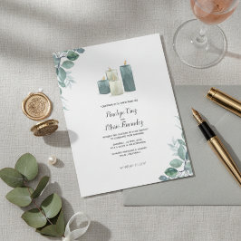 Elegante Eucalyptus & Kaars Aquarel Trouwuitnodigi Kaart