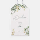 Elegante eucalyptus kalligrafie bruiloft cadeaulabel (Achterkant)