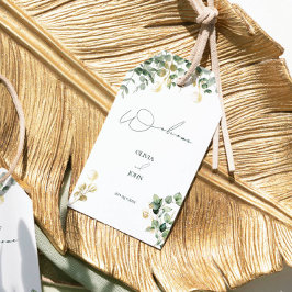 Elegante eucalyptus kalligrafie bruiloft cadeaulabel