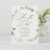 Elegante eucalyptus kalligrafie bruiloft save the date (Staand voorkant)
