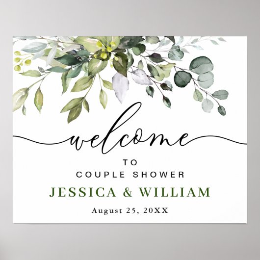 Elegante Eucalyptus KOPPEL DOUCHE Welkomstbord Poster (Voorkant)