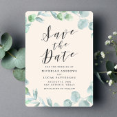 Elegante Eucalyptus Krans Cream Save the Date Kaar Kaart