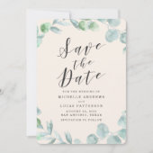 Elegante Eucalyptus Krans Cream Save the Date Kaar Kaart (Voorkant)