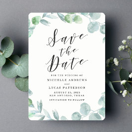 Elegante Eucalyptus Krans Save the Date Kaart