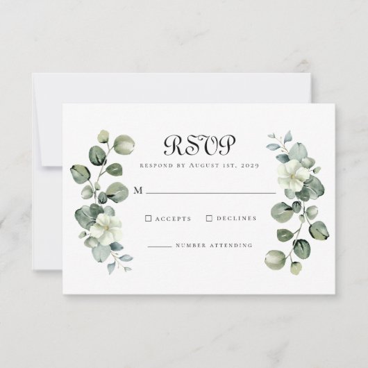 Elegante Eucalyptus laat boog groen bruiloft RSVP Kaartje (Voorkant)