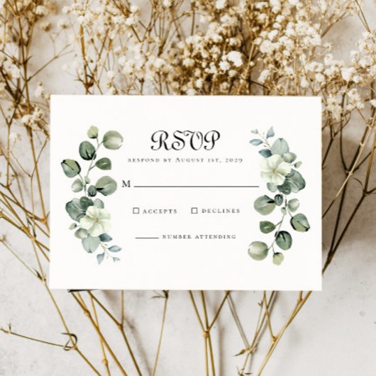 Elegante Eucalyptus laat boog groen bruiloft RSVP Kaartje