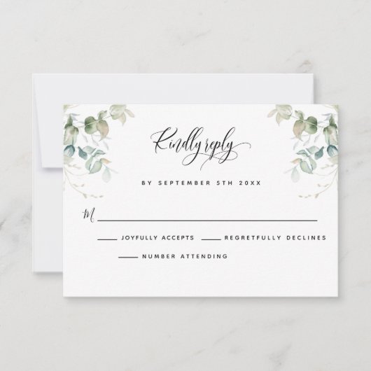Elegante Eucalyptus laat groen RSVP-kaart RSVP Kaartje (Voorkant)