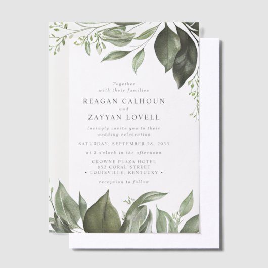 Elegante Eucalyptus laat moderne bruiloft Vellum Uitnodigingen (Offset)