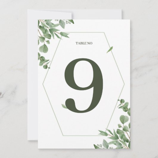 Elegante eucalyptus laat tabelnummers achter kaart (Voorkant)