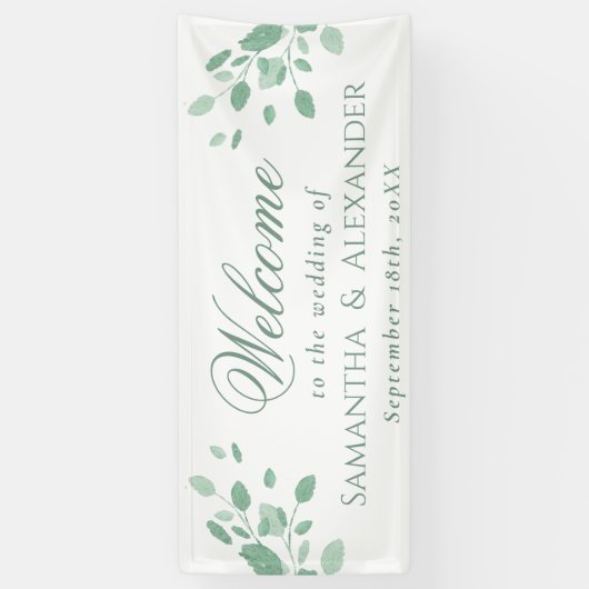 Elegante Eucalyptus laat welkome bruiloft Spandoek (Verticaal)