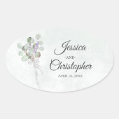 Elegante Eucalyptus & Lavendel Boeket Bruiloft Ovale Sticker (Voorkant)