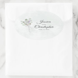 Elegante Eucalyptus & Lavendel Boeket Bruiloft Ovale Sticker