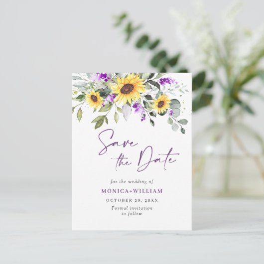 Elegante Eucalyptus Lavendel Bruiloft Save the Dat Briefkaart (Staand voorkant)