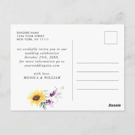 Elegante Eucalyptus Lavendel Bruiloft Save the Dat Briefkaart (Achterkant)