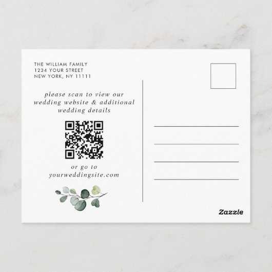 Elegante Eucalyptus Lavendel Bruiloft Save the Dat Briefkaart (Achterkant)
