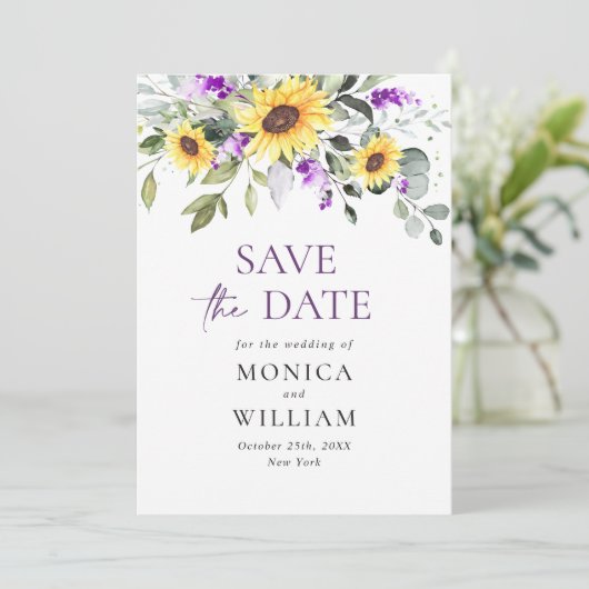 Elegante Eucalyptus Lavendel Bruiloft Save The Date (Staand voorkant)