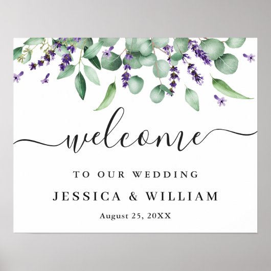 Elegante Eucalyptus Lavendel Trouw Welkom Poster (Voorkant)