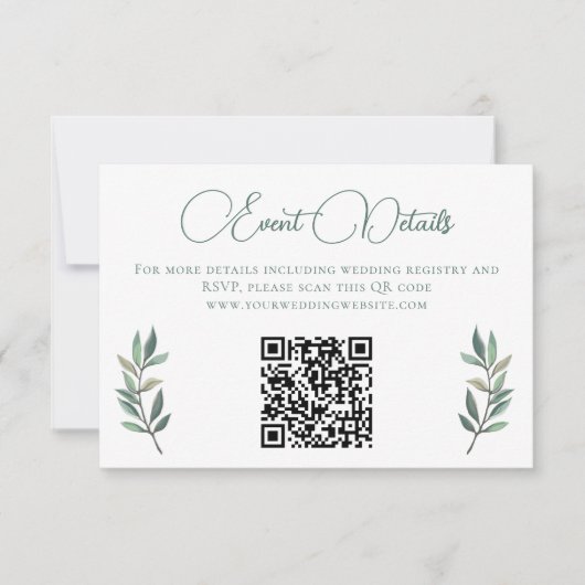 Elegante Eucalyptus Leaf Wedding QR-code RSVP Kaartje (Voorkant)