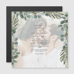 Elegante Eucalyptus Loof Foto Bruiloft Magnetische Uitnodiging