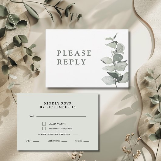 Elegante Eucalyptus Maaltijdkeuze Trouwen RSVP Kaartje