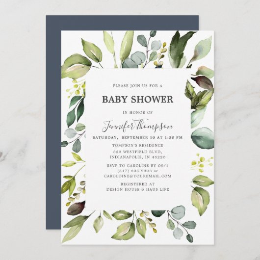 Elegante eucalyptus met groen Baby shower Kaart (Voorkant / Achterkant)