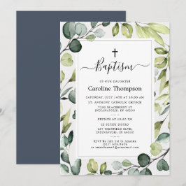 Elegante eucalyptus met groene doop kaart