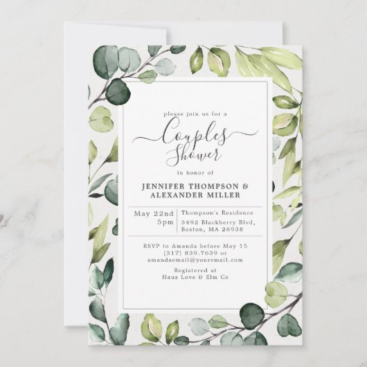 Elegante eucalyptus met groene koppels Douche Kaart (Voorkant)