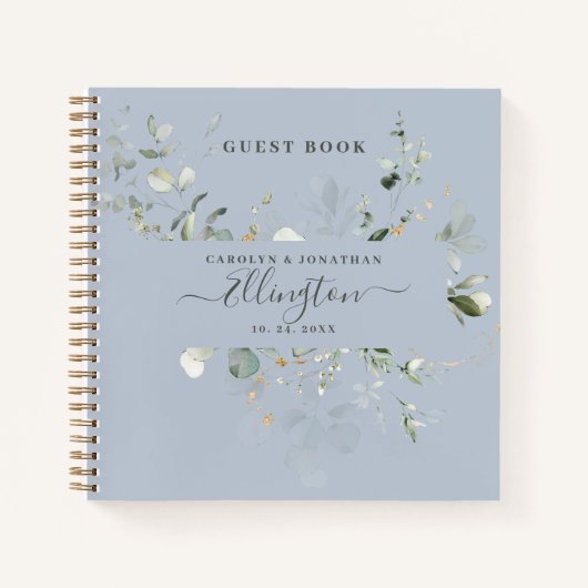 Elegante Eucalyptus Modern Script Foto Gastboek  Notitieboek (Voorkant)