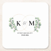 elegante eucalyptus monogram bruiloft kartonnen onderzetters (Voorkant)