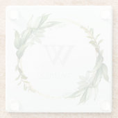 Elegante Eucalyptus Monogram Glas Onderzetter (Achterkant)