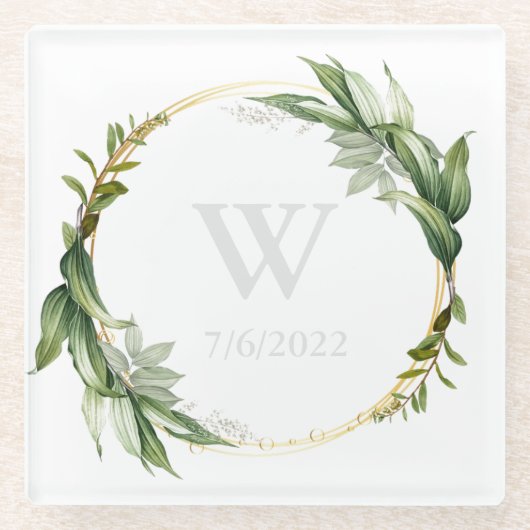 Elegante Eucalyptus Monogram Glas Onderzetter Glazen Onderzetter (Voorkant)