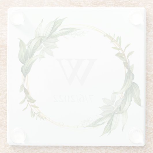 Elegante Eucalyptus Monogram Glas Onderzetter Glazen Onderzetter (Achterkant)