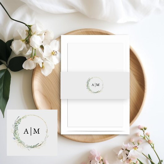 Elegante eucalyptus monogram uitnodigingen wikkel