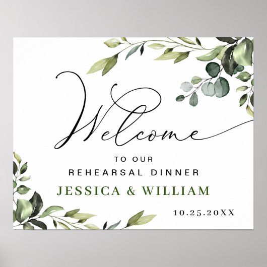 Elegante Eucalyptus OEFEN DINER Welkomstbord Poster (Voorkant)