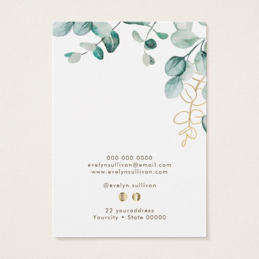 Elegante eucalyptus oorbel display kaart (Achterkant)