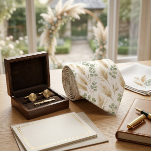 Elegante Eucalyptus & Pampagras Neutraal Boho Stropdas