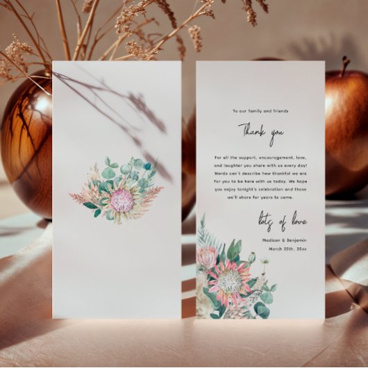 Elegante Eucalyptus Pampas Gras Protea Bruiloft Bedankkaart