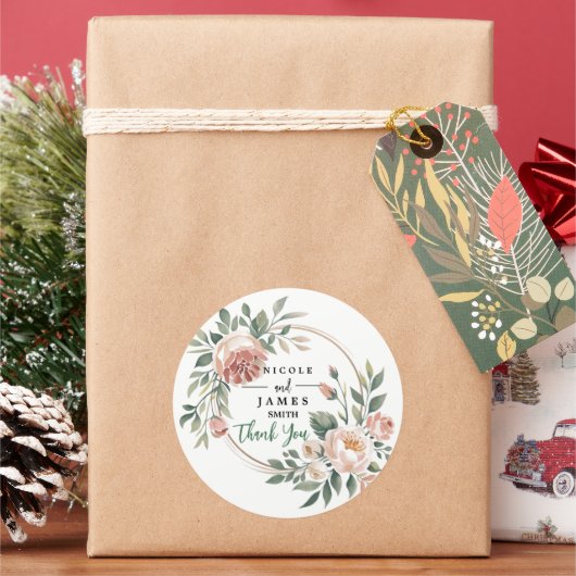 Elegante Eucalyptus perzik bloem Ronde Sticker (Feestdagen)