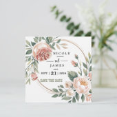 Elegante Eucalyptus Perzik Bloem Save The Date (Staand voorkant)