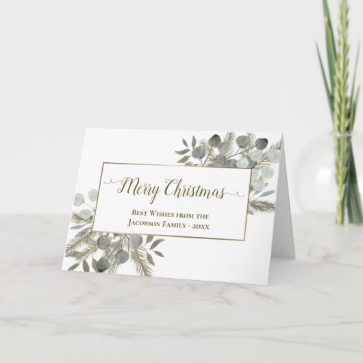 Elegante Eucalyptus & Pine Vrolijk Kerstfeest Feestdagen Kaart (Voorkant)