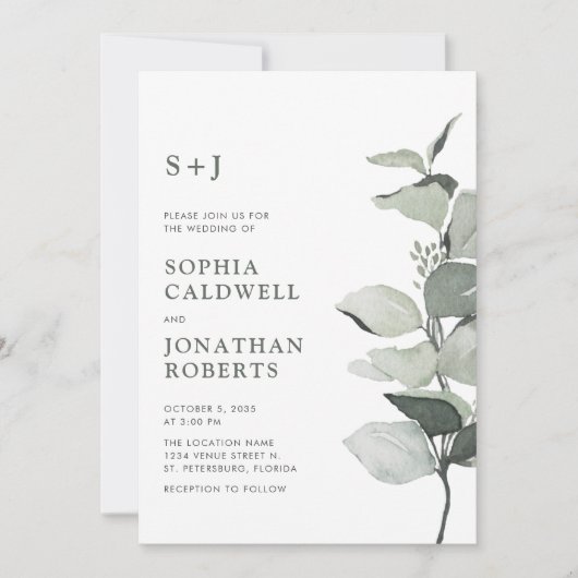 Elegante Eucalyptus QR Code Sage Wedding Kaart (Voorkant)