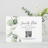Elegante Eucalyptus QR Code Trouwkaart Save The Da Date (Staand voorkant)