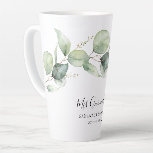 Elegante Eucalyptus Quinceanera 15e verjaardagsfee Latte Mok (Linkerhoek)