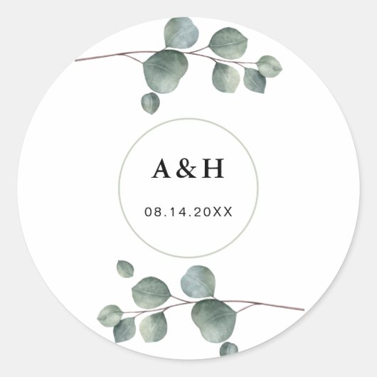 Elegante Eucalyptus Ronde Sticker (Voorkant)