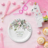 Elegante Eucalyptus Roze Blozende Rozen Trouwen Papieren Bordje (Feest)